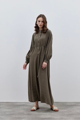 Patlı Modal Gömlek Elbise Haki - Fahhar Design