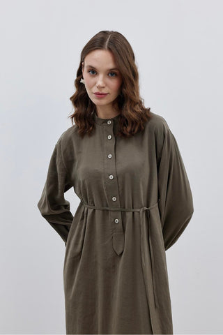 Patlı Modal Gömlek Elbise Haki - Fahhar Design