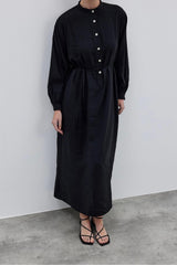 Modal Shirt Dress with Plaid Pattern in Black