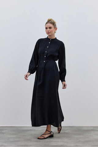 Patlı Modal Gömlek Elbise Siyah - Fahhar Design
