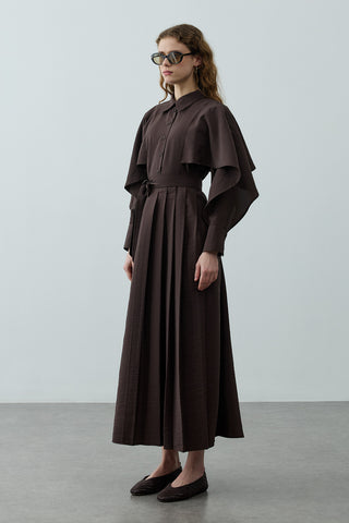 Pelerin Detaylı Elbise Acı Kahve