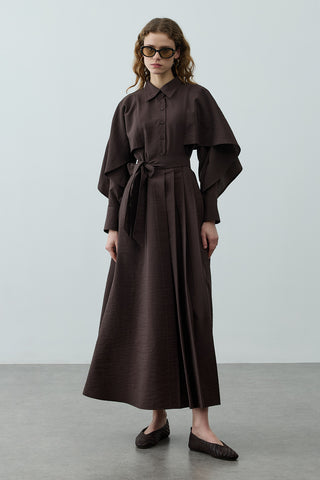 Pelerin Detaylı Elbise Acı Kahve