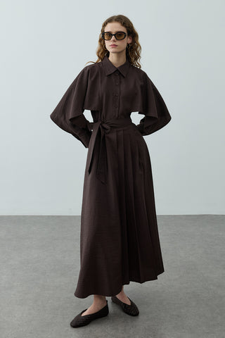 Pelerin Detaylı Elbise Acı Kahve