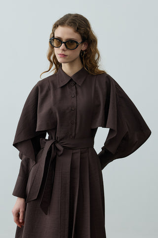 Pelerin Detaylı Elbise Acı Kahve