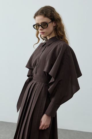 Pelerin Detaylı Elbise Acı Kahve