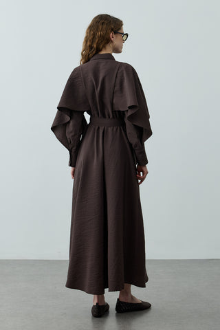 Pelerin Detaylı Elbise Acı Kahve
