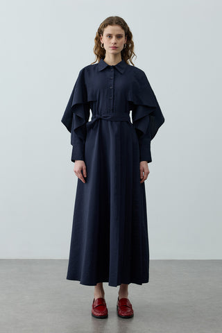 Pelerin Detaylı Elbise Lacivert