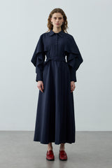 Pelerin Detaylı Elbise Lacivert