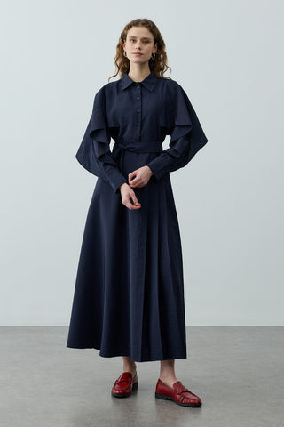 Pelerin Detaylı Elbise Lacivert