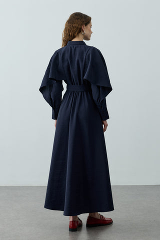 Pelerin Detaylı Elbise Lacivert