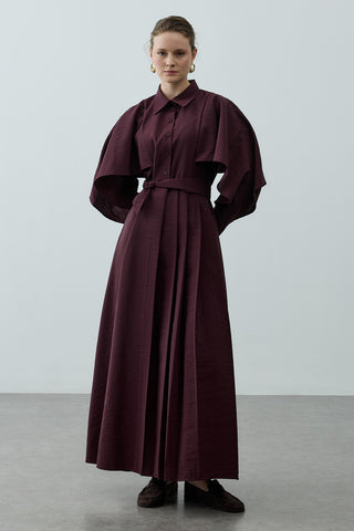 Pelerin Detaylı Elbise Mürdüm