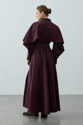 Pelerin Detaylı Elbise Mürdüm