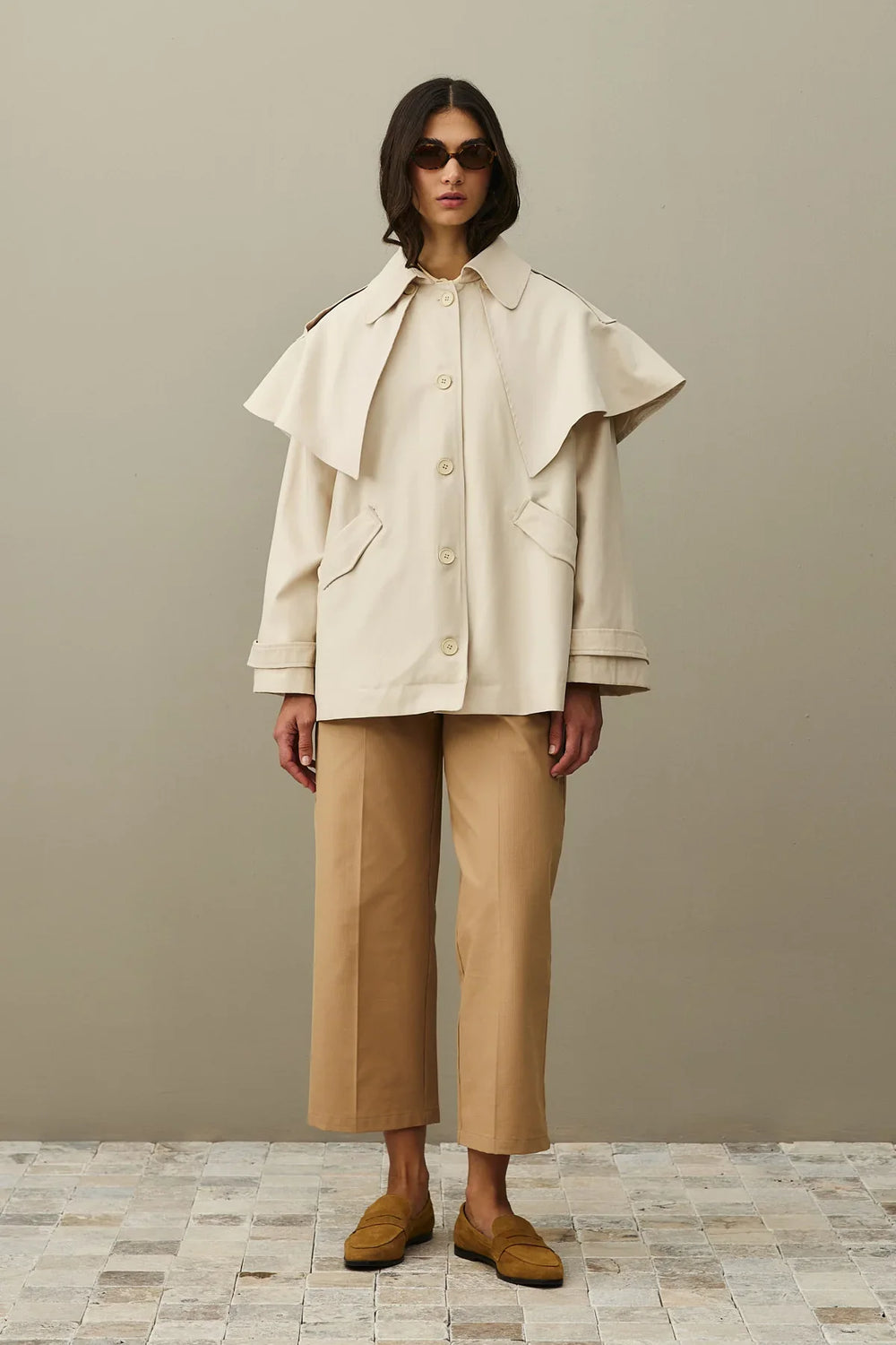 Cape Detailed Trench Coat Light Beige