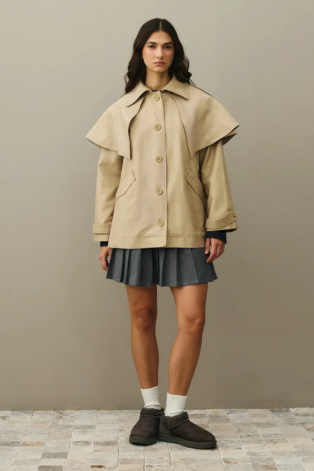 Cape Detailed Trench Coat Camel