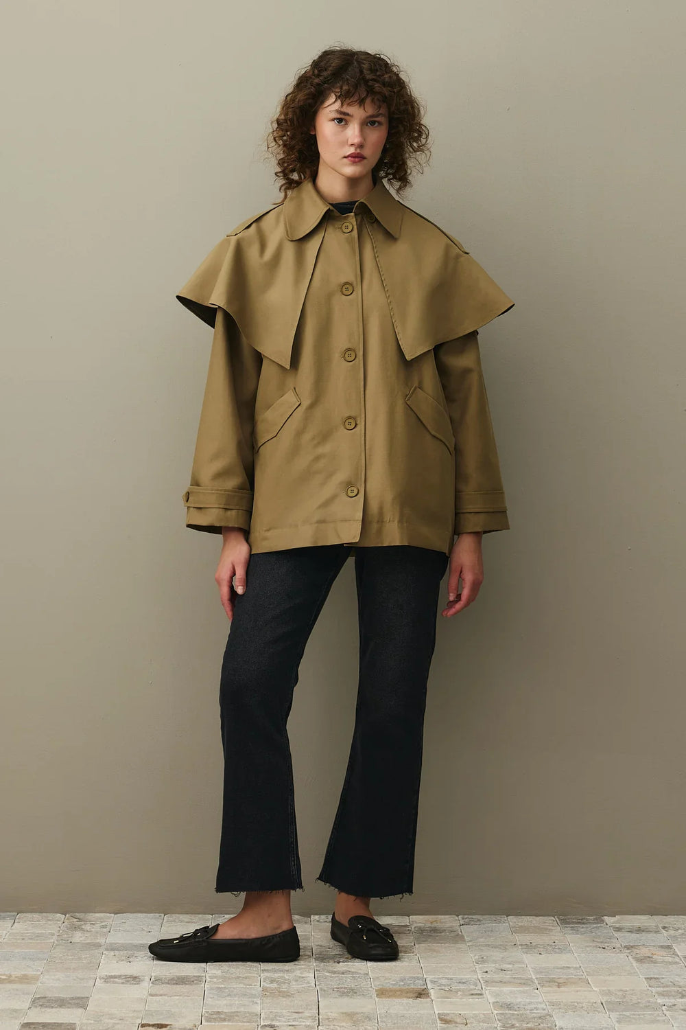 Cape Detailed Trench Coat Khaki