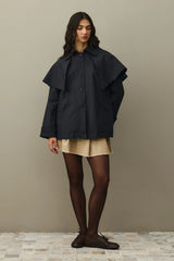 Pelerin Detaylı Trençkot Koyu Lacivert