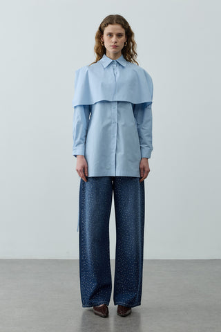 Pelerinli Pensli Gömlek Mavi