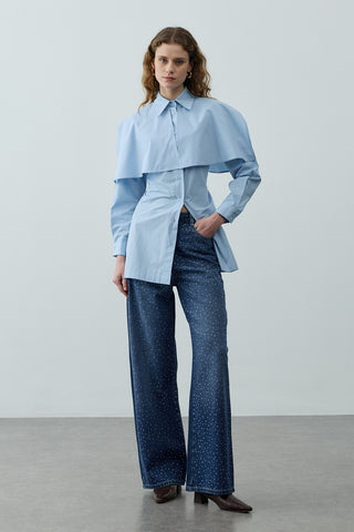 Pelerinli Pensli Gömlek Mavi