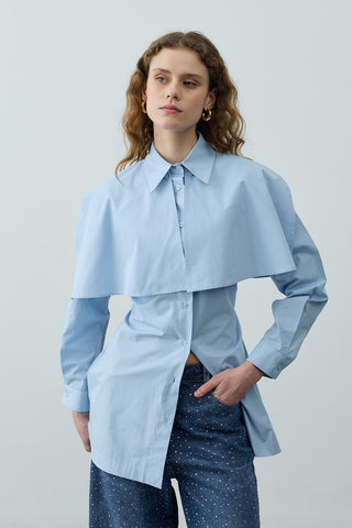 Pelerinli Pensli Gömlek Mavi