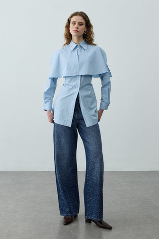 Pelerinli Pensli Gömlek Mavi