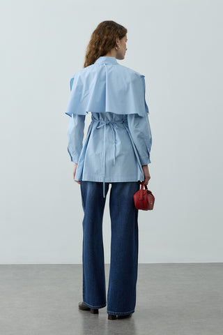 Pelerinli Pensli Gömlek Mavi