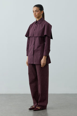 Pelerinli Pensli Gömlek Mürdüm