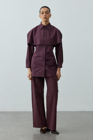 Pelerinli Pensli Gömlek Mürdüm