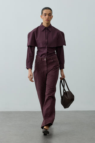 Pelerinli Pensli Gömlek Mürdüm