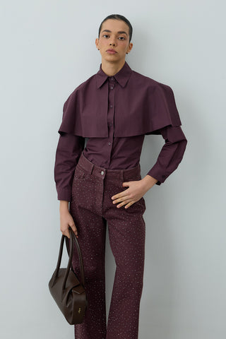 Pelerinli Pensli Gömlek Mürdüm