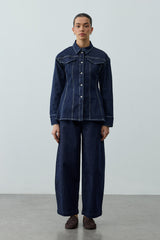 Pens Detaylı Denim Gömlek Ceket Lacivert