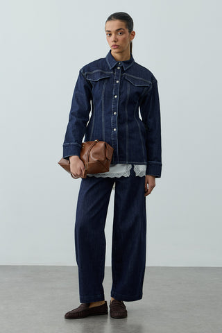 Pens Detaylı Denim Gömlek Ceket Lacivert