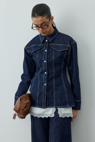 Pens Detaylı Denim Gömlek Ceket Lacivert