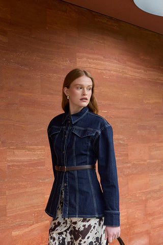 Pens Detaylı Denim Gömlek Ceket Lacivert