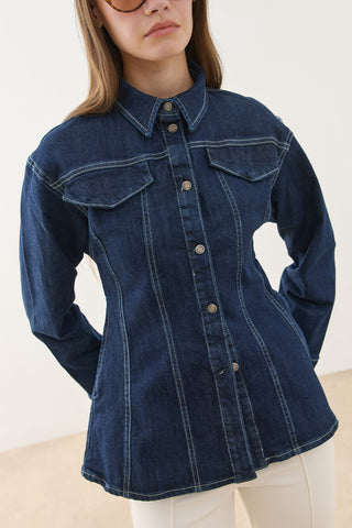 Pens Detaylı Denim Gömlek Ceket Lacivert