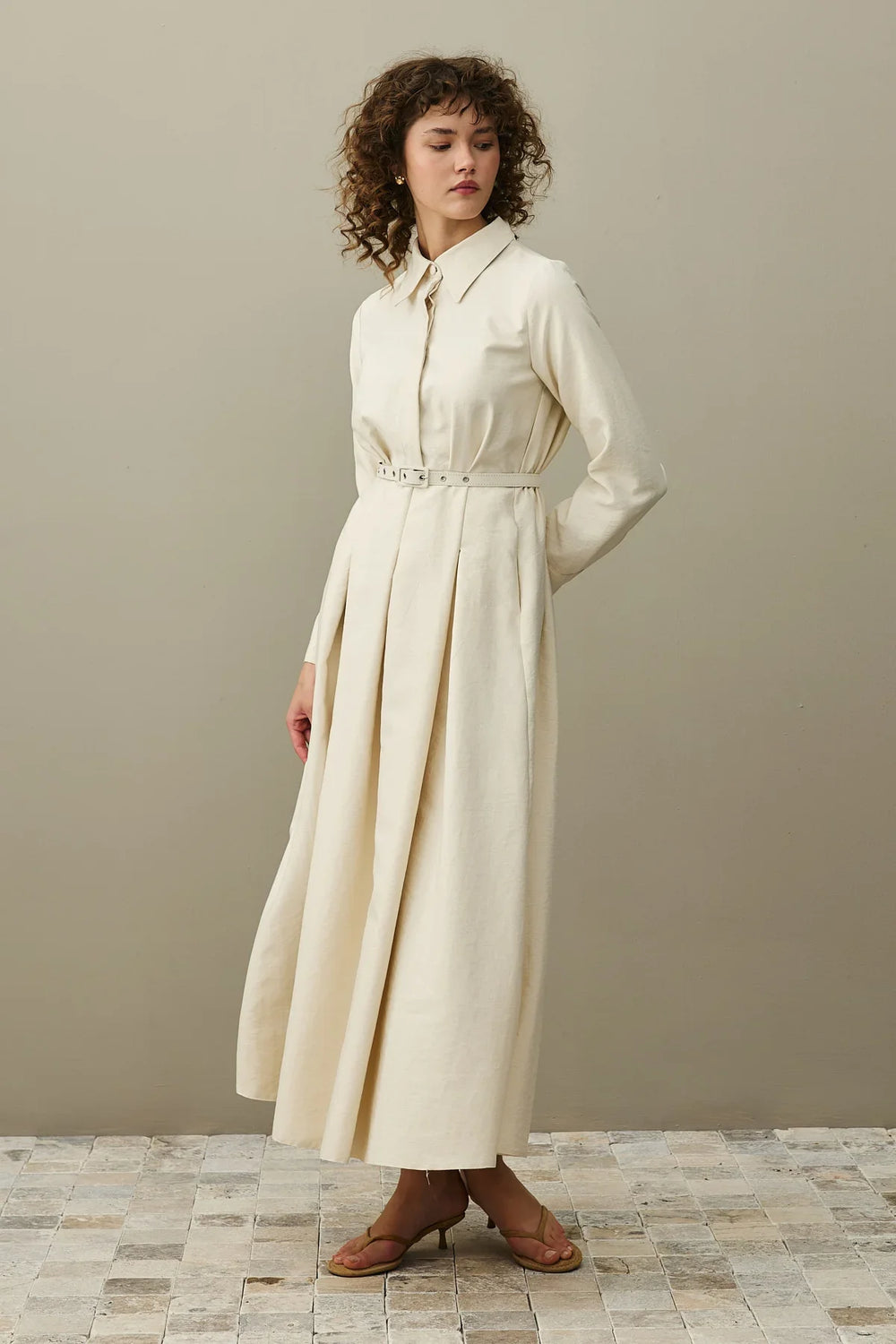 Beige Dress with Dart Detail