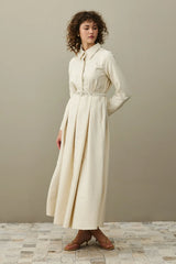 Pens Detaylı Elbise Bej