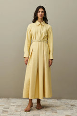 Pens Detaylı Elbise Sarı