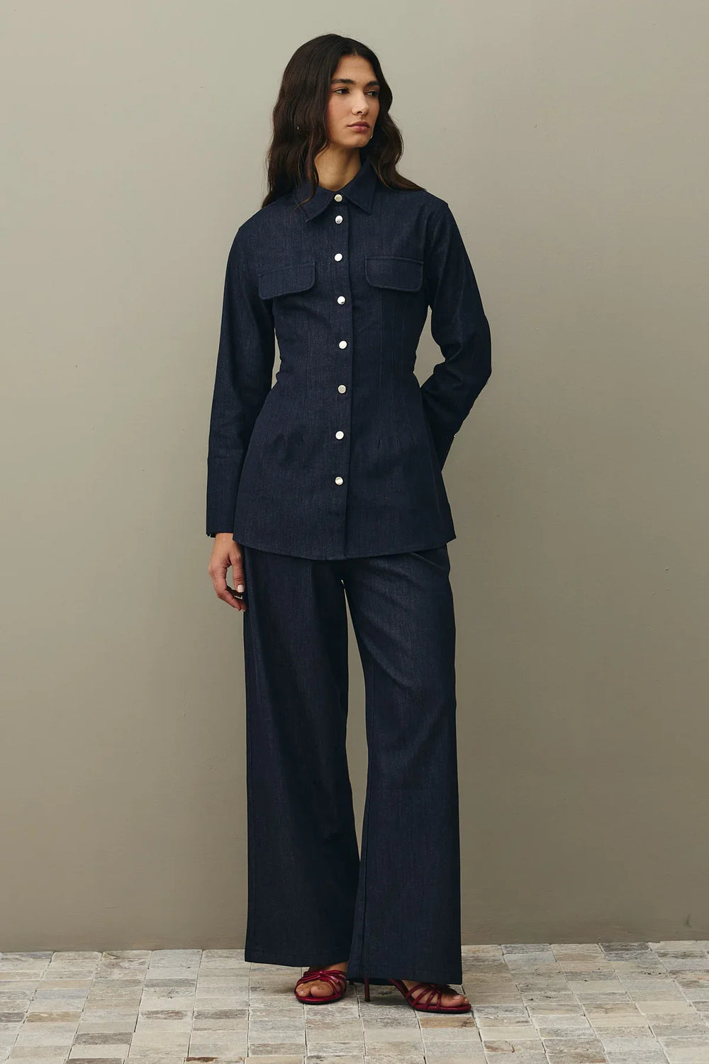 Darted Denim Shirt Navy Blue