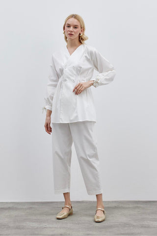 Pensli Kadın Gömlek Ceket Ekru - Fahhar Design