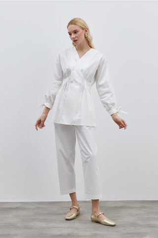 Pensli Kadın Gömlek Ceket Ekru - Fahhar Design