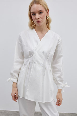 Pensli Kadın Gömlek Ceket Ekru - Fahhar Design