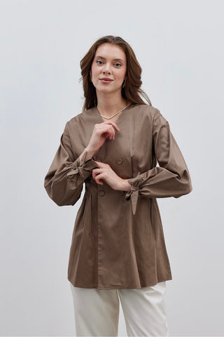 Pensli Kadın Gömlek Ceket Kahverengi - Fahhar Design