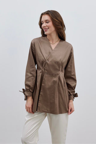 Pensli Kadın Gömlek Ceket Kahverengi - Fahhar Design