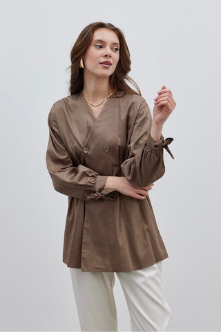 Pensli Kadın Gömlek Ceket Kahverengi - Fahhar Design