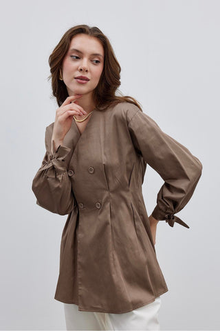 Pensli Kadın Gömlek Ceket Kahverengi - Fahhar Design