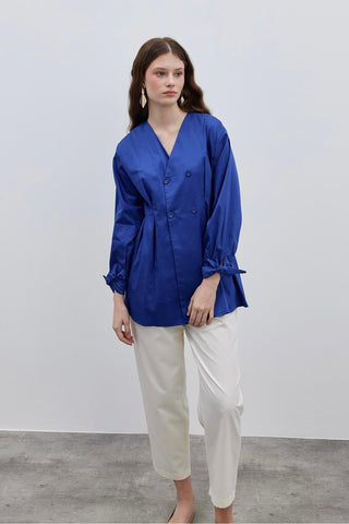 Darted Women's Shirt Jacket Navy Blue