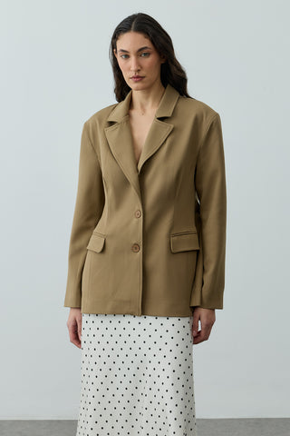 Pensli Kemerli Blazer Ceket Camel
