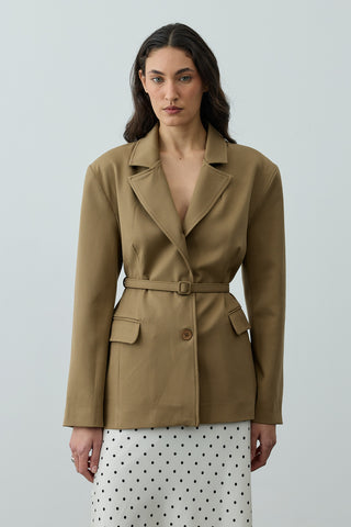 Pensli Kemerli Blazer Ceket Camel