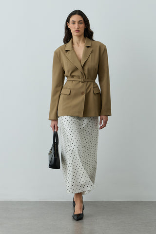Pensli Kemerli Blazer Ceket Camel