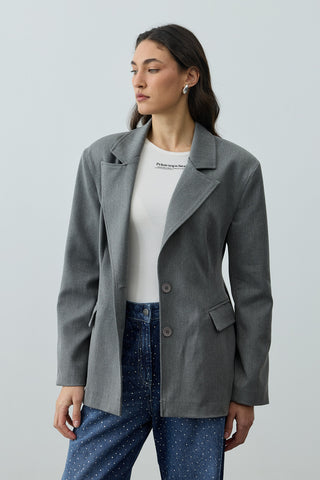 Pensli Kemerli Blazer Ceket Gri